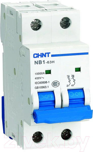 Изображение товара Выключатель автоматический Chint NB1-63H 2P 10A 10кА C (R) / 179824