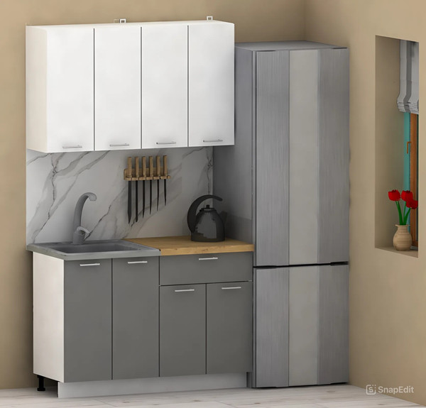 Изображение товара Кухонный гарнитур Eligard Lion 1.2 (белый/дымчатый алмаз/дуб бунратти)