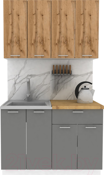 Изображение товара Кухонный гарнитур Eligard Lion 1.2 (дуб натуральный/дымчатый алмаз/дуб бунратти)