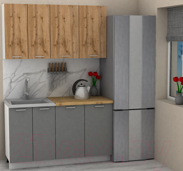 Изображение товара Кухонный гарнитур Eligard Lion 1.4 (дуб натуральный/дымчатый алмаз/дуб бунратти)