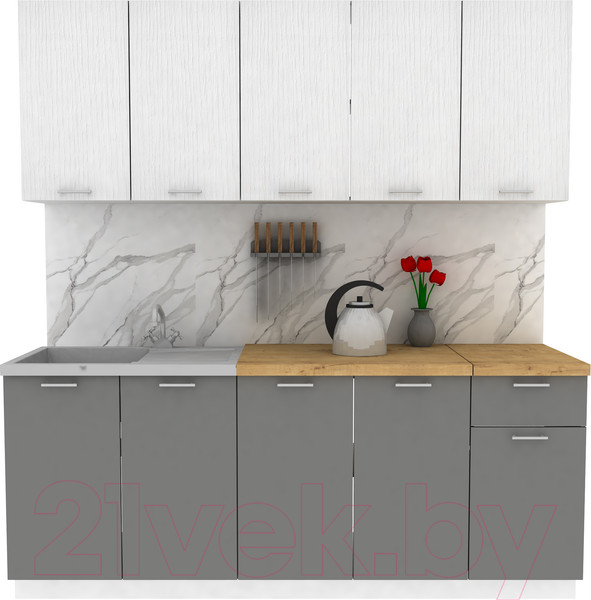 Изображение товара Кухонный гарнитур Eligard Lion 2.0 (белый/дымчатый алмаз/дуб бунратти)