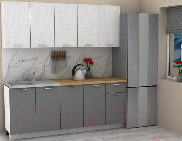 Изображение товара Кухонный гарнитур Eligard Lion 2.0 (белый/дымчатый алмаз/дуб бунратти)