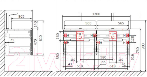 Изображение товара Тумба под умывальник Jorno Bosko 120 / Bos.01.120/P/W/JR (подвесная)