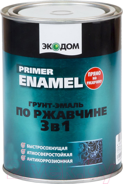 Изображение товара Грунт-эмаль Экодом По ржавчине 3в1 RAL 9005 (900г, черный)