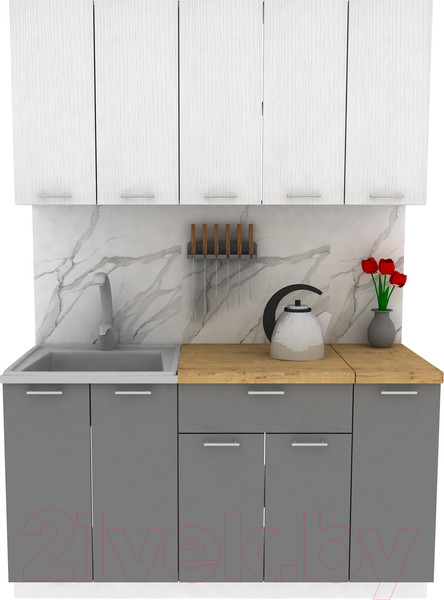 Изображение товара Кухонный гарнитур Eligard Lion 1.5 (белый/дымчатый алмаз/дуб бунратти)