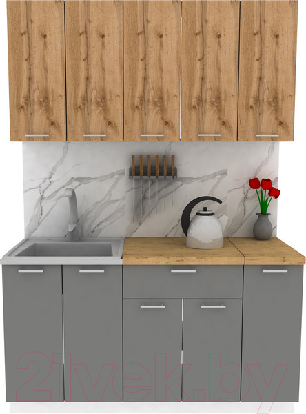 Изображение товара Кухонный гарнитур Eligard Lion 1.5 (дуб натуральный/дымчатый алмаз/дуб бунратти)