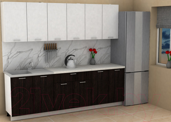 Изображение товара Кухонный гарнитур Eligard Lion 2.4 (белый/дуб марбург/королевский опал)