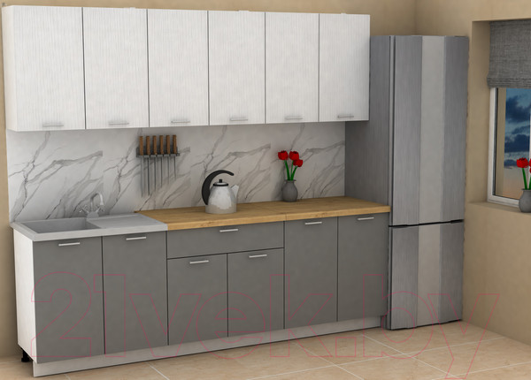 Изображение товара Кухонный гарнитур Eligard Lion 2.4 (белый/дымчатый алмаз/дуб бунратти)