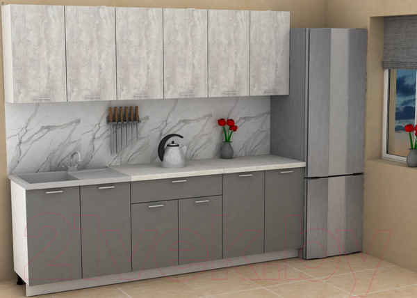 Изображение товара Кухонный гарнитур Eligard Lion 2.4 (ледяное дерево/дымчатый алмаз/королевский опал)