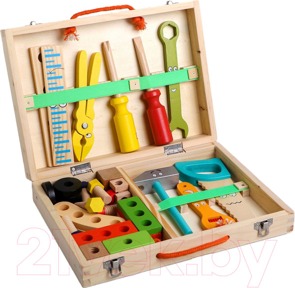 Изображение товара Набор инструментов игрушечный Sima-Land Набор плотника + конструктор в чемоданчике / 4725915