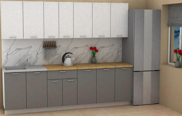 Изображение товара Кухонный гарнитур Eligard Lion 2.6 (белый/дымчатый алмаз/дуб бунратти)