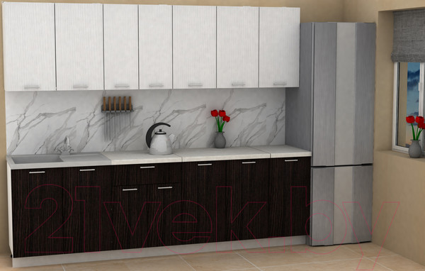 Изображение товара Кухонный гарнитур Eligard Lion 2.6 (белый/дуб марбург/королевский опал)