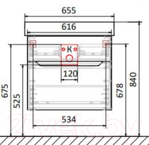Изображение товара Тумба под умывальник Raval Brik 65 / Brk.01.65/P/A/RL (подвесная, антрацит)
