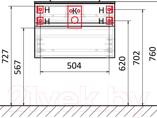 Изображение товара Тумба под умывальник Raval Decent 60 / Dec.01.60/A/RL (подвесная, антрацит)