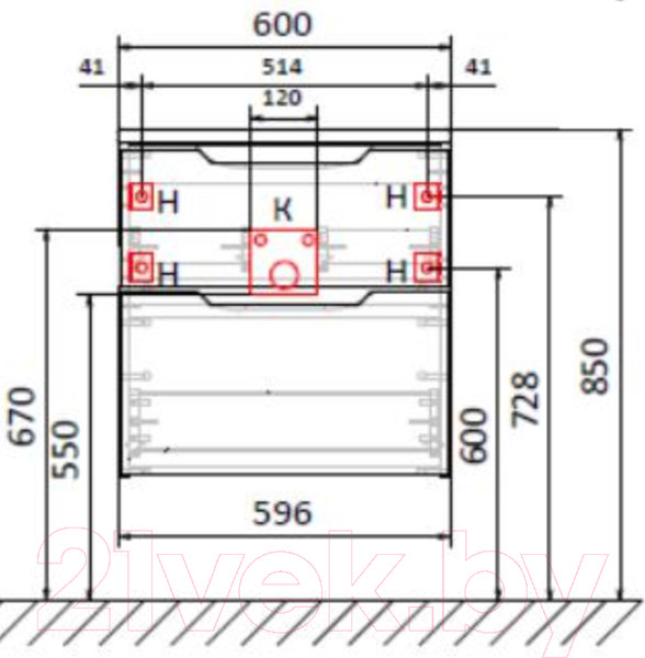 Изображение товара Тумба под умывальник Raval Wector 60 / Wct.01.60/P/W/MD (подвесная)