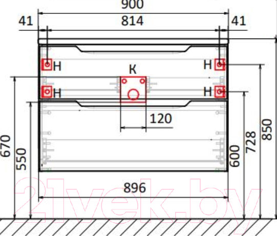 Изображение товара Тумба под умывальник Raval Wector 90 / Wct.01.90/P/W/MD (подвесная)