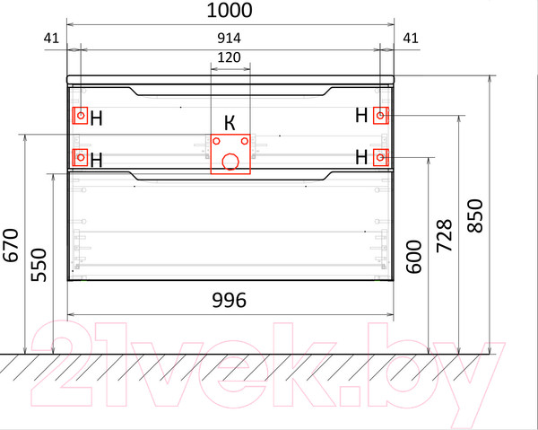 Изображение товара Тумба под умывальник Raval Wector 100 / Wct.01.100/P/W/MD (подвесная)