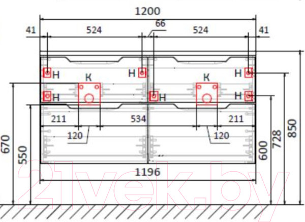 Изображение товара Тумба под умывальник Raval Wector 120 / Wct.01.120/P/W/MD (подвесная)