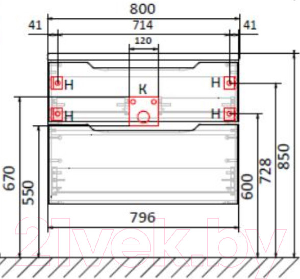 Изображение товара Тумба под умывальник Raval Wector 80 / Wct.01.80/P/A/MD (подвесная, антрацит)
