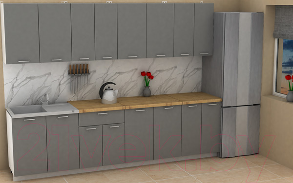 Изображение товара Кухонный гарнитур Eligard Lion 2.8 (дымчатый алмаз/дуб бунратти)