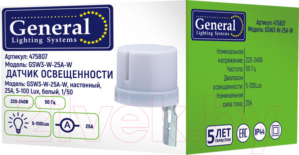 Изображение товара Датчик освещенности General Lighting GSW3-W-25A-W / 475807