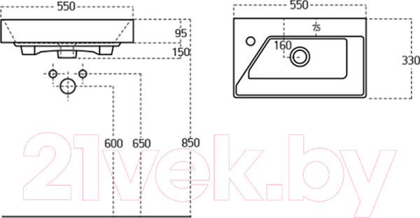 Изображение товара Умывальник Dreja Синерджи 55 / 17055-KL