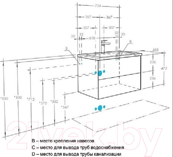 Изображение товара Тумба с умывальником Акватон Сохо 75 (1A2581K2AJ010)