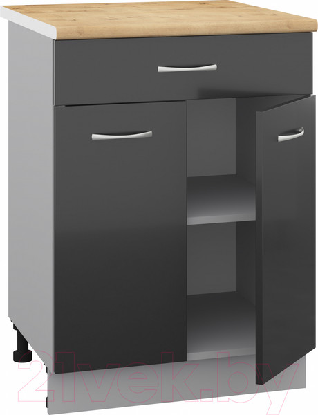 Изображение товара Шкаф-стол кухонный Кортекс-мебель Корнелия Лира НШ60р1ш (черный/дуб бунратти)