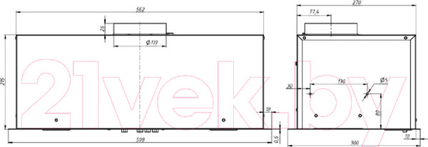 Изображение товара Вытяжка скрытая Elikor КВ Cube 60П-1000 / 237811 (черный/черное стекло)
