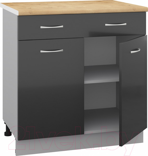 Изображение товара Шкаф-стол кухонный Кортекс-мебель Корнелия Лира НШ80р1ш (черный/дуб бунратти)