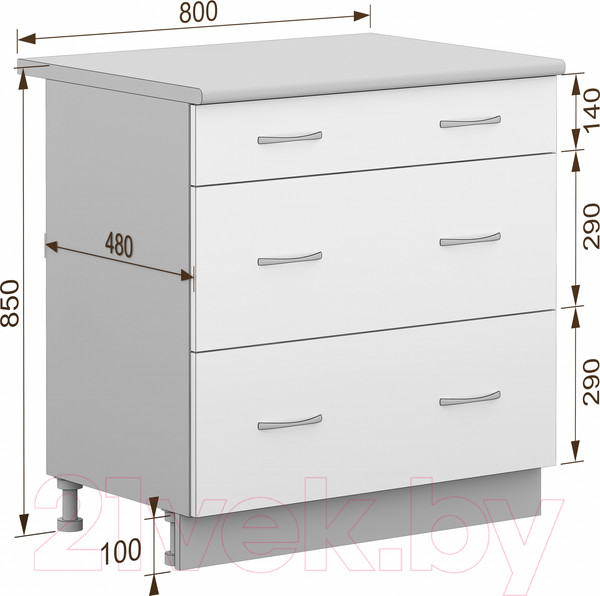 Изображение товара Шкаф-стол кухонный Кортекс-мебель Корнелия Лира НШ80р3ш (сирень/дуб бунратти)