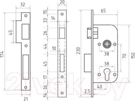 Изображение товара Корпус врезного замка Нора-М КЗВ-100 70мм (матовый никель)