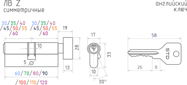 Изображение товара Цилиндровый механизм замка Нора-М STD Z ЛВ-60 30/30 (старая бронза)