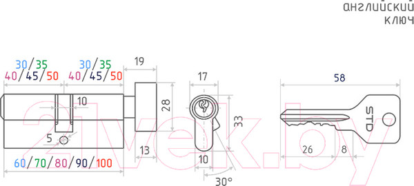 Изображение товара Цилиндровый механизм замка Нора-М STD Z ЛВ-60 30/30 (старая медь)