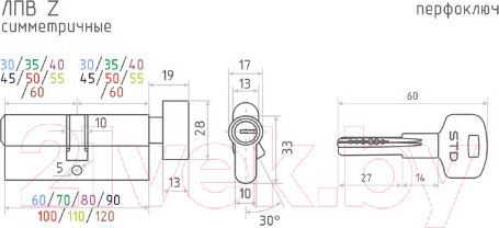 Изображение товара Цилиндровый механизм замка Нора-М STD Z ЛПВ-70 35/35 (черный)