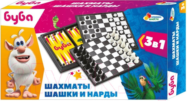 Изображение товара Набор настольных игр Играем вместе Буба 3 в 1 Шахматы, шашки, нарды / G049-H37025-R4