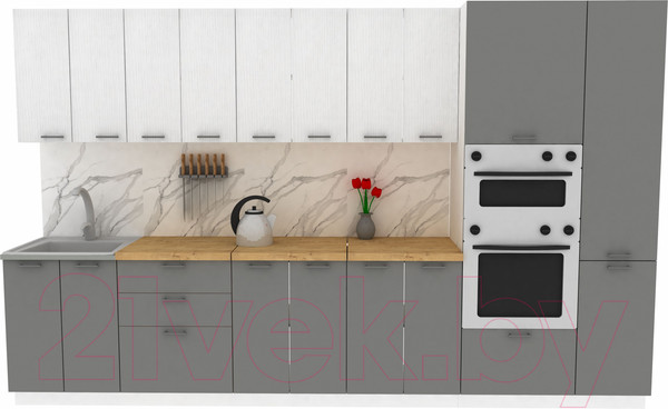 Изображение товара Кухонный гарнитур Eligard Lion 3.4 (белый/дымчатый алмаз/дуб бунратти)