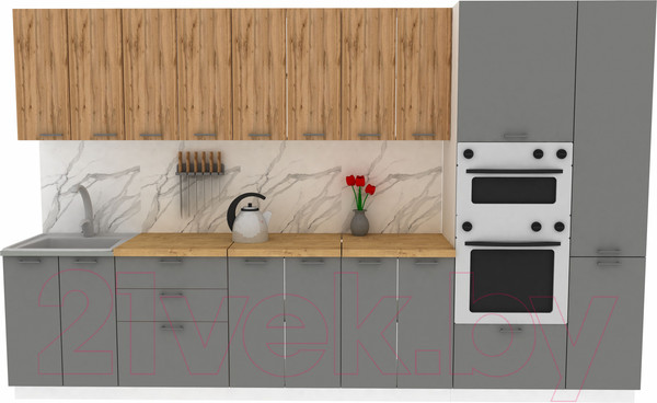 Изображение товара Кухонный гарнитур Eligard Lion 3.4 (дуб натуральный/дымчатый алмаз/дуб бунратти)