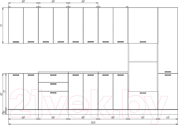 Изображение товара Кухонный гарнитур Eligard Lion 3.4 (белый/самшит/дуб бунратти)