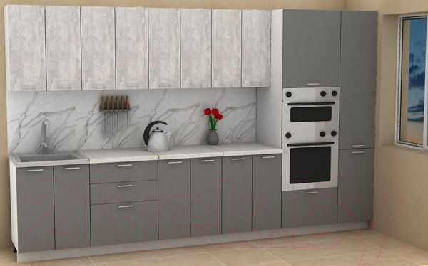 Изображение товара Кухонный гарнитур Eligard Lion 3.4 (ледяное дерево/дымчатый алмаз/королевский опал)