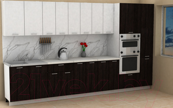 Изображение товара Кухонный гарнитур Eligard Lion 3.6 (белый/дуб марбург/королевский опал)