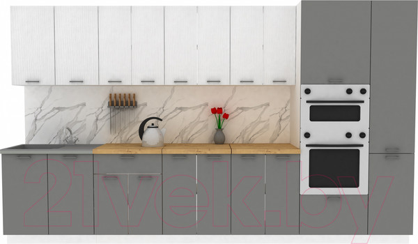 Изображение товара Кухонный гарнитур Eligard Lion 3.6 (белый/дымчатый алмаз/дуб бунратти)