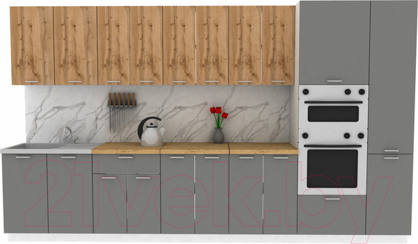 Изображение товара Кухонный гарнитур Eligard Lion 3.6 (дуб натуральный/дымчатый алмаз/дуб бунратти)