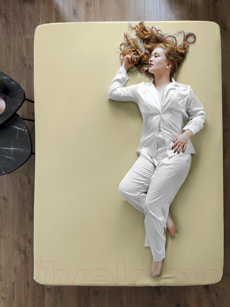 Изображение товара Простыня Luxsonia Сатин на резинке 140x200 / Мр0003 (молочный)