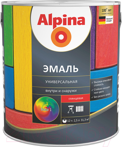 Изображение товара Эмаль Alpina Универсальная (2.5л, белый глянцевый)