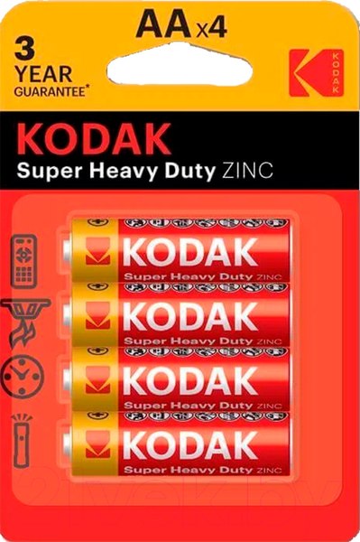 Изображение товара Комплект батареек Kodak Super Heavy Duty Zinc AA R6 4BL (4шт)