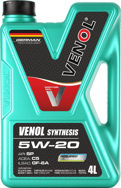 Изображение товара Моторное масло Venol Synthesis 5W20 SP C5 GF-6A (4л)