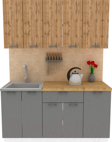 Изображение товара Кухонный гарнитур Eligard Lion 1 1.6 (дуб натуральный/дымчатый алмаз/дуб бунратти)