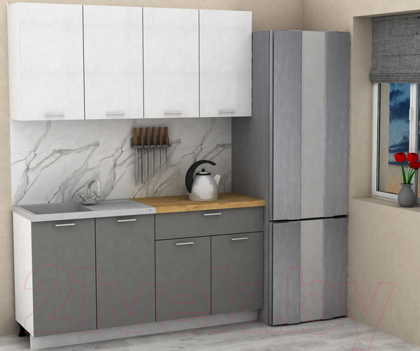Изображение товара Кухонный гарнитур Eligard Lion 2 1.6 (белый/дымчатый алмаз/дуб бунратти)