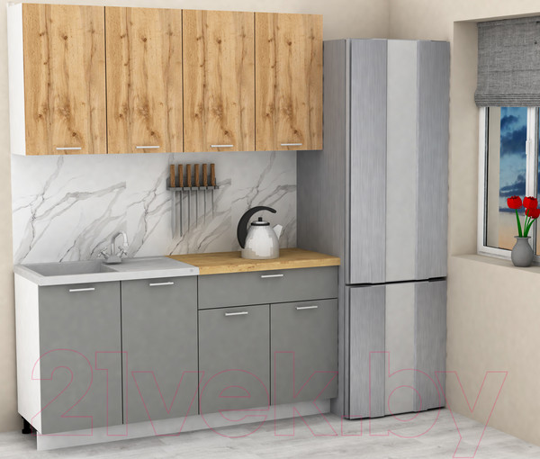 Изображение товара Кухонный гарнитур Eligard Lion 2 1.6 (дуб натуральный/дымчатый алмаз/дуб бунратти)